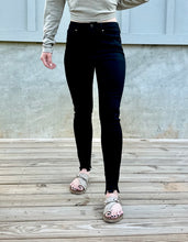 Load image into Gallery viewer, Black Ankle Distressed Skinny Jeans