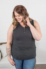 Load image into Gallery viewer, Charcoal + White Striped Henley Tank