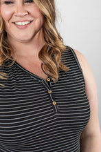 Load image into Gallery viewer, Charcoal + White Striped Henley Tank
