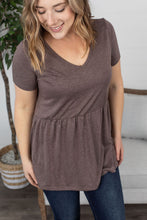 Load image into Gallery viewer, Heathered Mocha Peplum Top