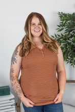Load image into Gallery viewer, Rust + White Striped Henley Tank