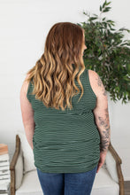 Load image into Gallery viewer, Evergreen + White Striped Henley Tank