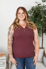 Load image into Gallery viewer, Plum + White Striped Henley Tank