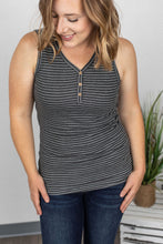 Load image into Gallery viewer, Charcoal + White Striped Henley Tank