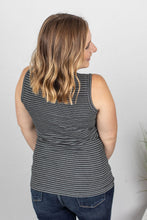 Load image into Gallery viewer, Charcoal + White Striped Henley Tank