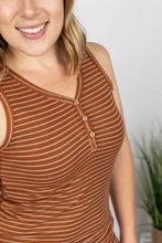 Load image into Gallery viewer, Rust + White Striped Henley Tank