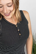 Load image into Gallery viewer, Black + White Striped Henley Tank