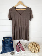Load image into Gallery viewer, Heathered Mocha Peplum Top