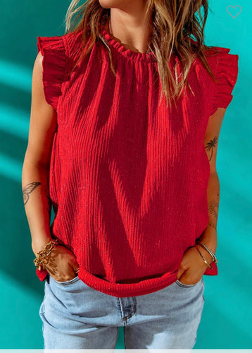 Red Ruffle Shimmer Top