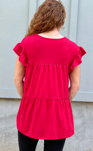 Red Tiered Ruffled Sleeve Top