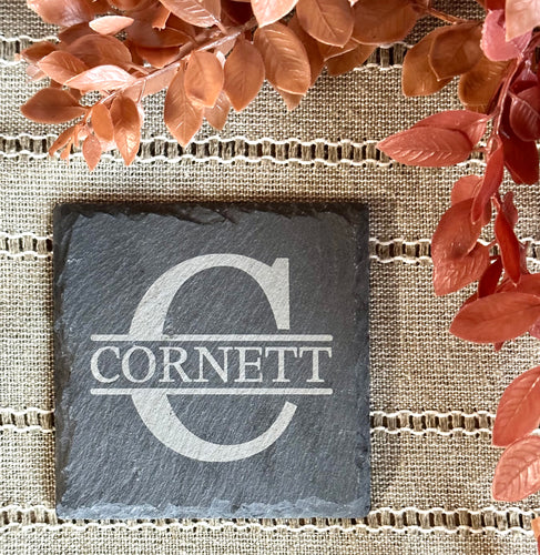 Last Name : Set Of 4 Engraved Slate Coasters