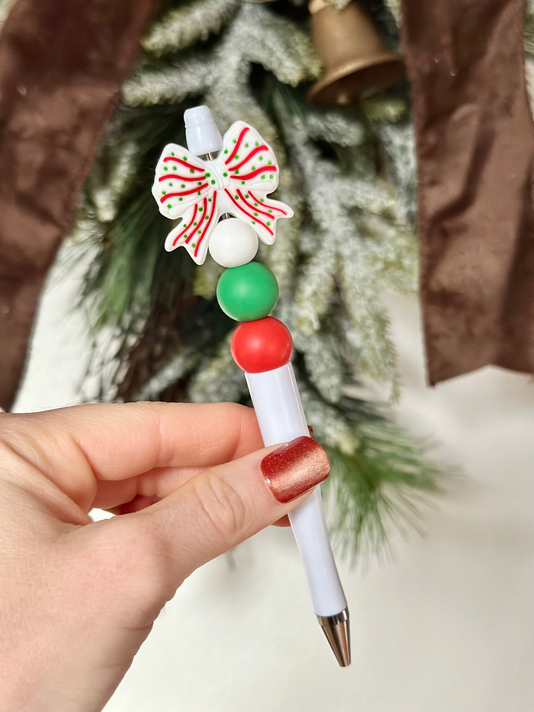 Christmas Tree Cake Bow Beaded Pen