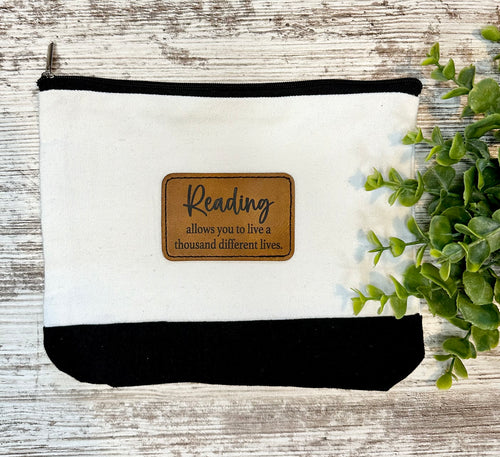 Book Theme Leather Patch Small Canvas Bag