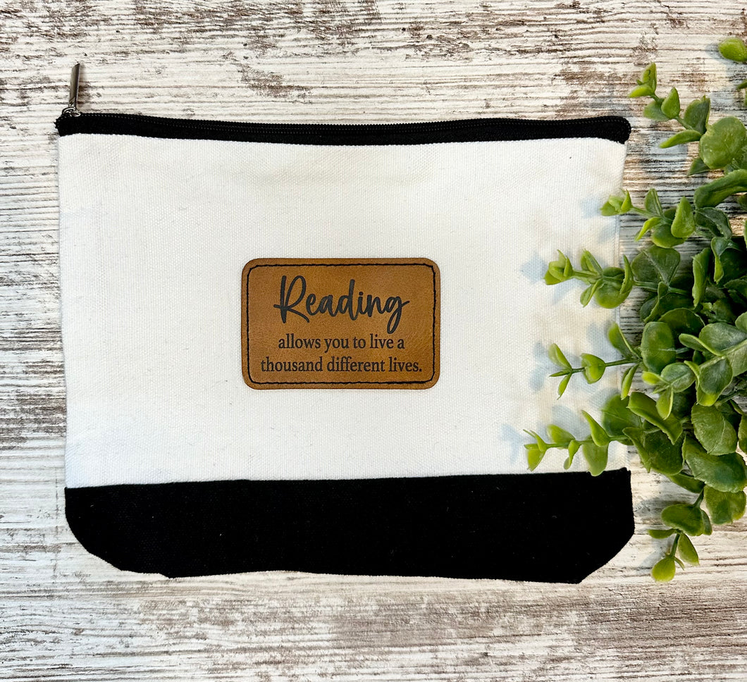 Book Theme Leather Patch Small Canvas Bag