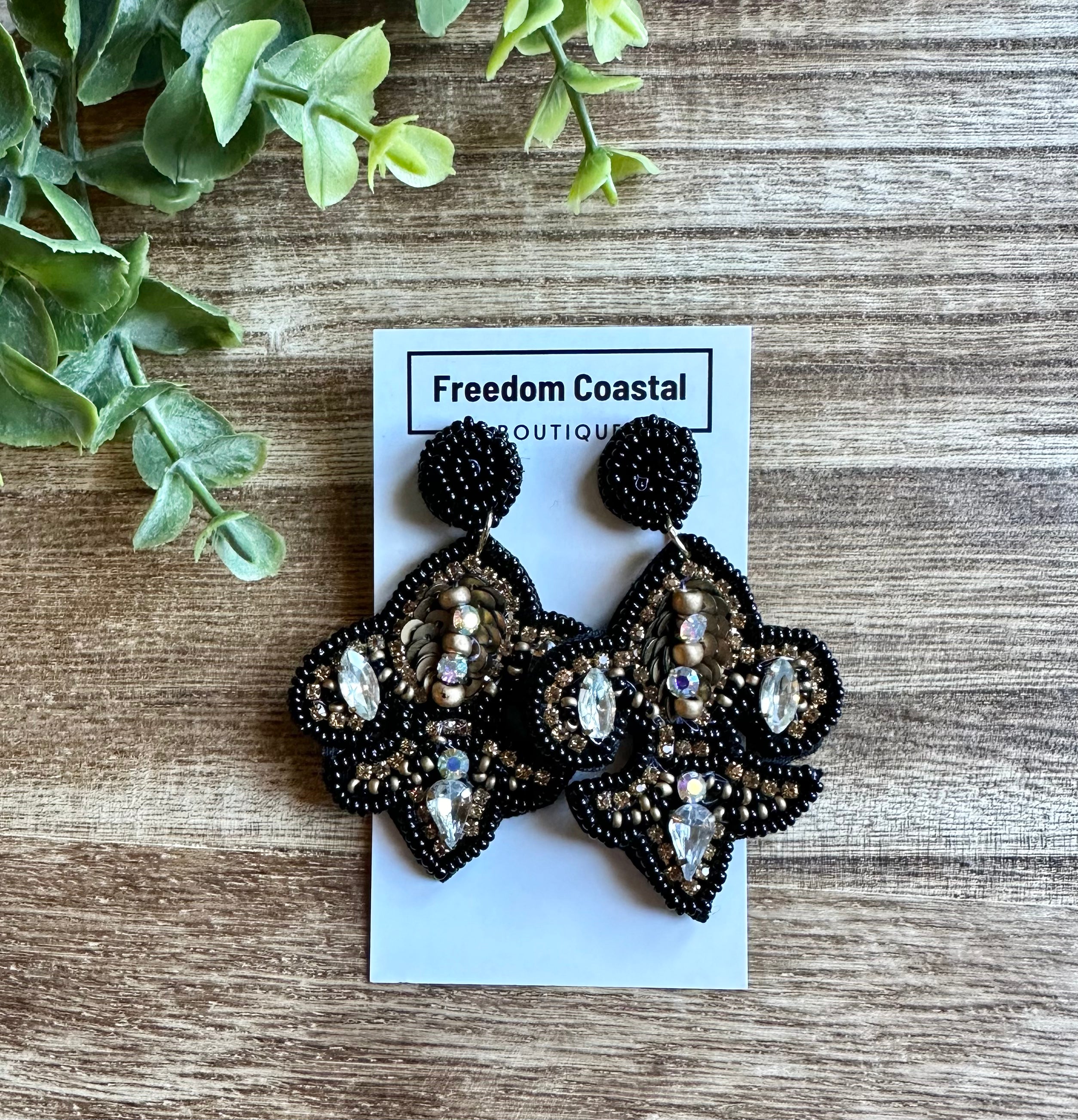 Mardi Gras Black + Gold Beaded Earrings