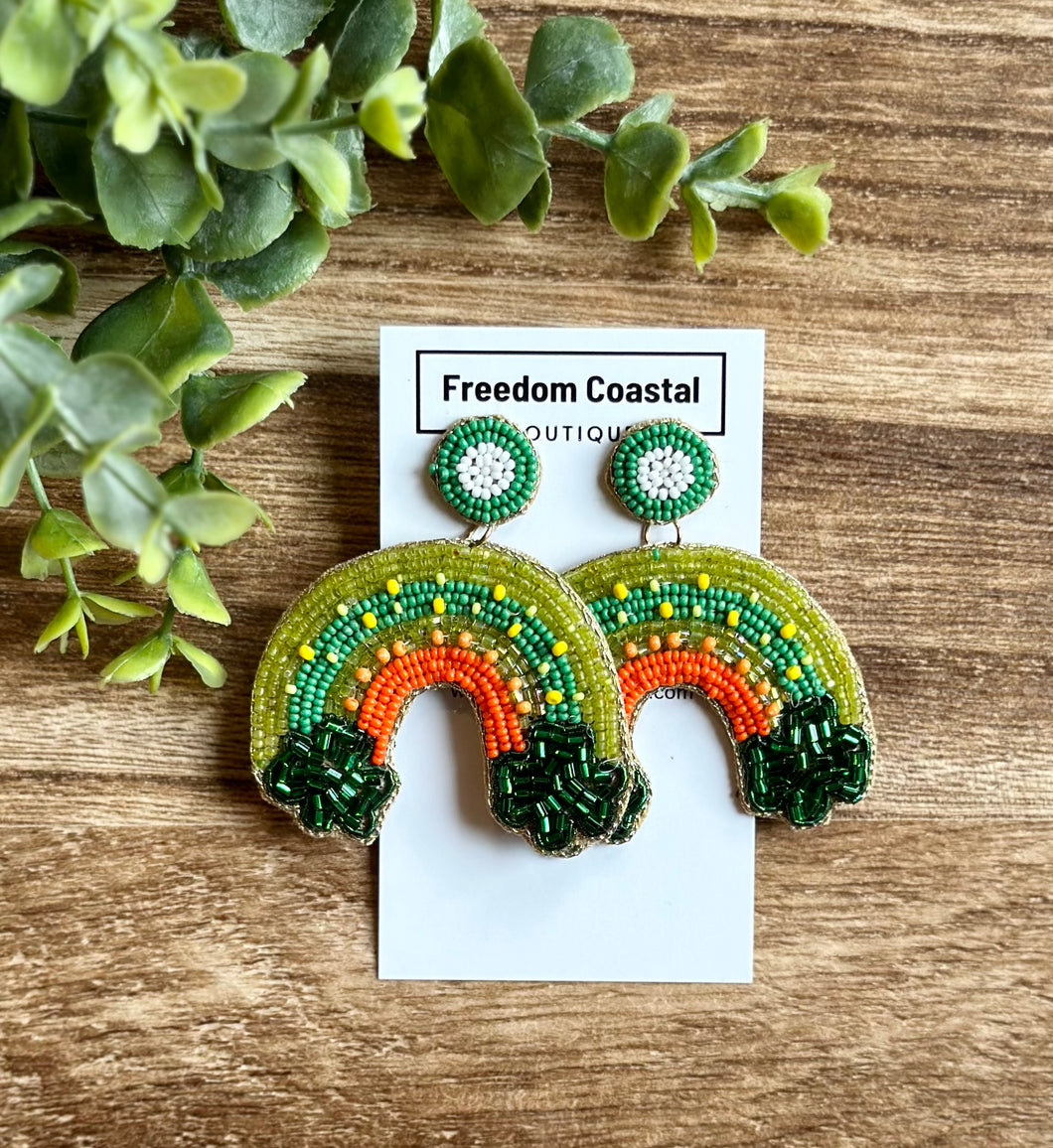 St. Patricks Day Rainbow Clover Beaded Earrings