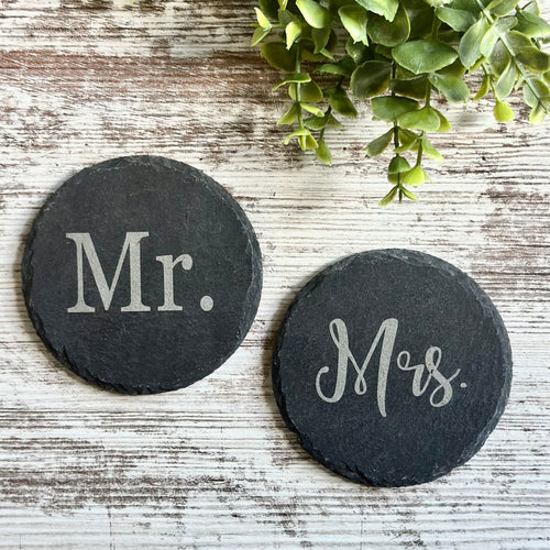 Mr. & Mrs. Engraved Slate Coasters