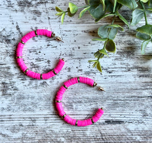 Bright Pink Heishi Disc Earrings