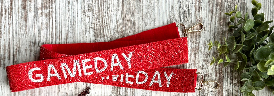 Red + White Game Day Beaded Bag Strap