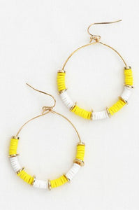 Yellow + White Heishi Bead Hoop Earrings