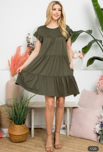 Mommy and me olive tiered dress