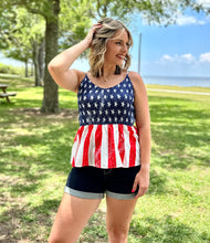 Load image into Gallery viewer, Stars + Stripe Smocked Tanktop