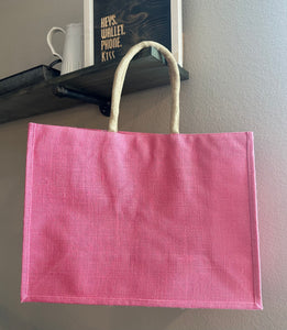 Pink Jute Tote Bag