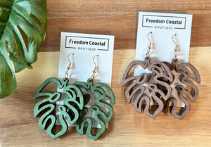 Monstera Wooden Leaf Earrings