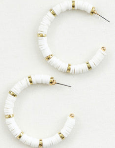 White Heishi Disc Earrings