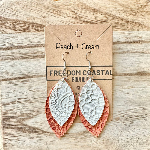 Peach + Cream Double Layer Lace Leaf Earrings
