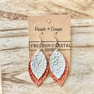 Peach + Cream Double Layer Lace Leaf Earrings