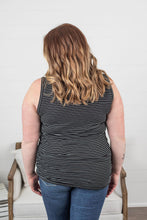 Load image into Gallery viewer, Charcoal + White Striped Henley Tank
