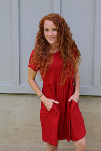 Red Everyday Dress with Pockets