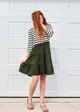 Load image into Gallery viewer, Olive Striped Tiered Dress