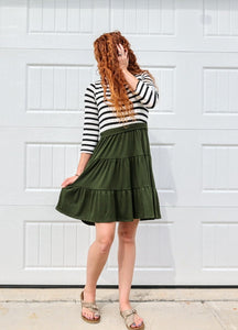 Olive Striped Tiered Dress