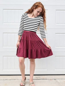 Burgundy Striped Tiered Dress