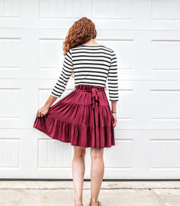 Burgundy Striped Tiered Dress