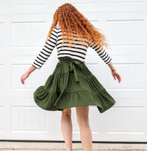 Olive Striped Tiered Dress