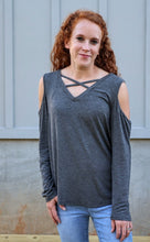 Load image into Gallery viewer, Charcoal Grey Breezy Cold Shoulder Longsleeve