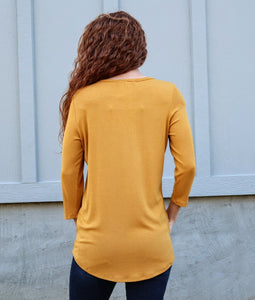 Mustard Ribbed Knit Button Tunic