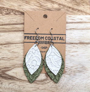 Olive + Cream Double Layer Lace Leaf Earrings