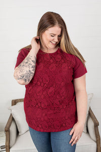 Burgundy Lace Front Tee