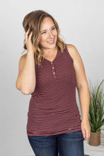 Load image into Gallery viewer, Plum + White Striped Henley Tank