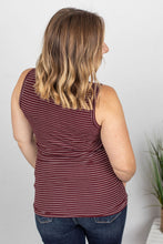 Load image into Gallery viewer, Plum + White Striped Henley Tank