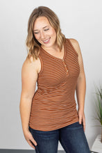 Load image into Gallery viewer, Rust + White Striped Henley Tank
