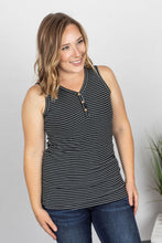Load image into Gallery viewer, Black + White Striped Henley Tank