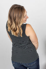 Load image into Gallery viewer, Black + White Striped Henley Tank