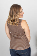 Load image into Gallery viewer, Brown + White Striped Henley Tank