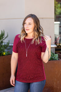 Burgundy Lace Front Tee