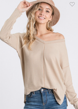 Load image into Gallery viewer, Waffle Knit V-Neck CREAM Longsleeve